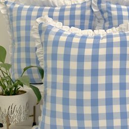 SLEEPY THREADS Turquoise Blue & White Set of 5 Checked Square Cushion Covers image 4