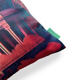 Tasseled Home Sea Green & Red Abstract Satin Square Cushion Cover image 4