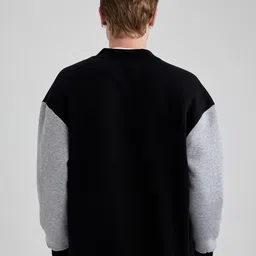 DeFacto Typography Printed Ribbed Front Open Sweater image 3