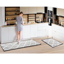 AAZEEM Set Of 2 Grey Geometric Print Non Skid Floor Rug image 5