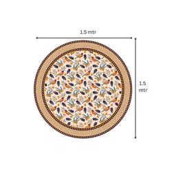 Astitva Cream Coloured & Blue Block Printed 4 Seater Round Shape Cotton Table Cover image 5