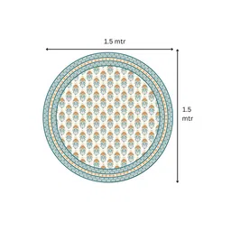Astitva Cream Coloured & Blue Block Printed 4 Seater Round Shape Cotton Table Cover image 5