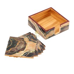 DULI Set of 6 Printed Enamel Coated MDF Wood Coasters With Case image 5