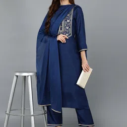 AHIKA Ethnic Motifs Yoke Design Regular Sequinned Kurta With Trousers & Dupatta image 5