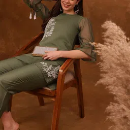 Anouk Green Floral Embroidered Tunic with Trouser-image-59