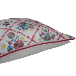 TARA- Sparkling Homes Peach-Coloured & Blue 4-Pieces Embroidered Square Cushion Covers image 5