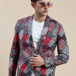 SHOWOFF Printed Notched Lapel Slim-Fit Single-Breasted Blazer-picture-1