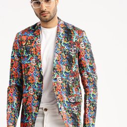 SHOWOFF Printed Slim-Fit Single-Breasted Blazer-image-17