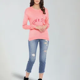 Moda Elementi Typography Printed Round Neck Long Sleeves Woollen Pullover Sweater image 4