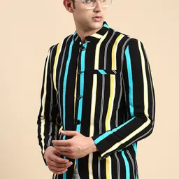 SHOWOFF Striped Slim Fit Bandhgala Blazer-picture-50