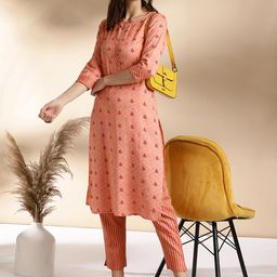 Anouk Floral Printed Round Neck Straight Kurta with Trousers-image-18