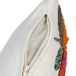 eyda White & Orange 2-Pieces Embroidered Cotton Rectangle Cushion Covers image 2