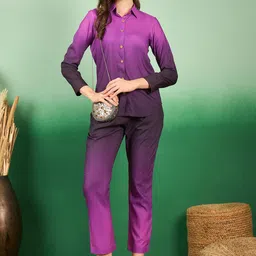 Sangria Ombre Printed Shirt Collar Shirt With Trousers-picture-33