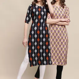 KALINI Women Pack Of 2 Geometric Summer Sheers Crepe Kurta-image-31