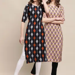 KALINI Women's Crepe Black & Beige Color Ethnic Motif Printed Straight Kurta (PACK OF 2)-image-31
