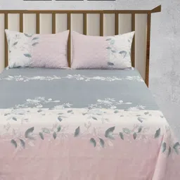 Aura Daffodil Grey Floral Printed Pure Cotton 400 TC King Bedsheet Set 2.30 m X 2.55 m-image-71