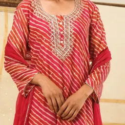 gosriki KALINI Leheriya Printed Round Neck Gotta Patti Regular Kurta With Trousers & Dupatta image 2