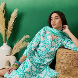Sangria Printed Pure Cotton Straight Straight Kurta With Trouser & Dupatta Set-11