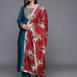 Varanga Embroidered Sequinned Straight Kurta & Trousers With Dupatta-image-29