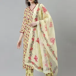 Sringam Floral Printed Angrakha Kurta With Trousers & Dupatta-picture-2