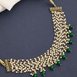 ATIBELLE Gold-Plated Stone-Studded & Beaded Brass Choker Necklace-43