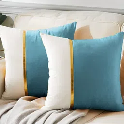 AEROHAVEN Blue & White 2 Pieces Colourblocked Reversible Square Cushion Covers-image-67