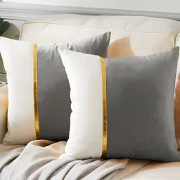 AEROHAVEN Grey & White 2 Pieces Colourblocked Square Cushion Covers-8