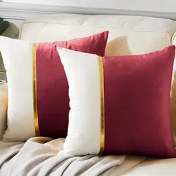 AEROHAVEN Red & White 2 Pcs Colourblocked Velvet Square Cushion Covers-8