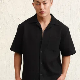 Hubberholme Oversized fit Vertical Striped Resort Collar crochet Cotton Casual Shirt-image-31