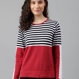 Latin Quarters Striped Round Neck Cotton Pullover-image-99