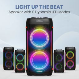 Portronics Iron Beats IV 250W party speaker with Bluetooth, dual subwoofers, and RGB LED lights for immersive audio experience image 5