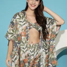 Claura Floral Printed Swimwear Cover Up Set-image-30