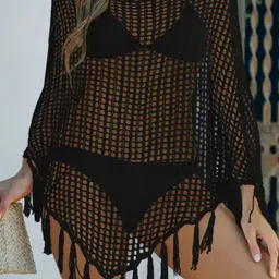 ANGEL CROSHET Women Crochet Fringed Batwing Sleeve Swimwear Cover up Top-image-61