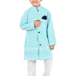 BAESD Boys Embroidered Mandarin Collar Pure Cotton Sherwani Set-36
