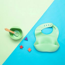 Baby Moo Unisex Kids Green Solid  Waterproof Silicon Bib And Bowl Set-picture-5