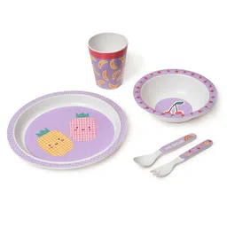 MiArcus Purple & White 5 Pieces Printed Melamine Matte Dinner Set-78