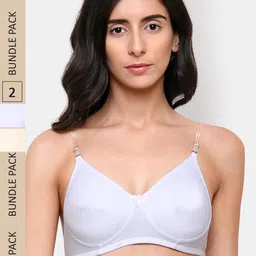 College Girl White & Beige Pack Of 2 Non Padded Underwired Cotton T-shirt Bras-picture-13