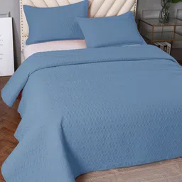 URBAN DREAM Blue Quilted Cotton Double Queen Bed Cover With 2 Pillow Covers-image-45