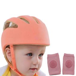 DearJoy Kids Orange Solid Safety Helmet With Corner Guard & Kneepads-54