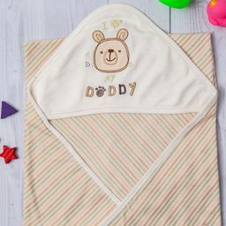 Baby Moo Kids Cream & White Striped Pure Cotton Hooded Wrapper-94