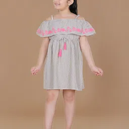 StyleStone Beige Striped Cotton A-Line Dress-image-72