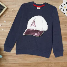 ZION Boys Navy Blue Embellished Pure Cotton Sweatshirt-image-9
