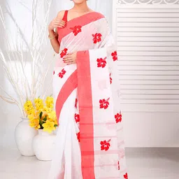 DipDiya Floral Embroidered Pure Cotton Taant Saree-picture-23