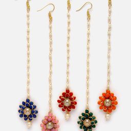 Kennice Set Of 5 Gold-Plated American Diamond-Studded And Beaded Maang Tikka image 2