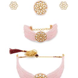 Zaveri Pearls Gold-Plated & Pink Stone-Studded & Beaded Jewellery Set image 2