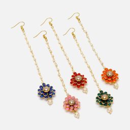 Kennice Set Of 5 Gold-Plated American Diamond-Studded And Beaded Maang Tikka image 3
