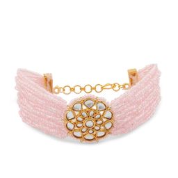 Zaveri Pearls Gold-Plated & Pink Stone-Studded & Beaded Jewellery Set image 3