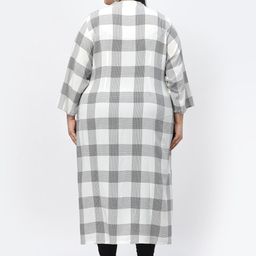 YELLOW CLOUD Women White & Grey Checked Thread Work Kurta image 4