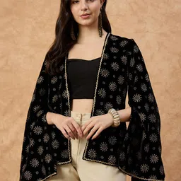 drape and dazzle Velvet Fabric Embroidered Coat For Women-picture-5