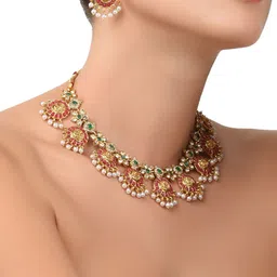 Zaveri Pearls Gold-Toned & Pink Traditional Jewellery Set-29